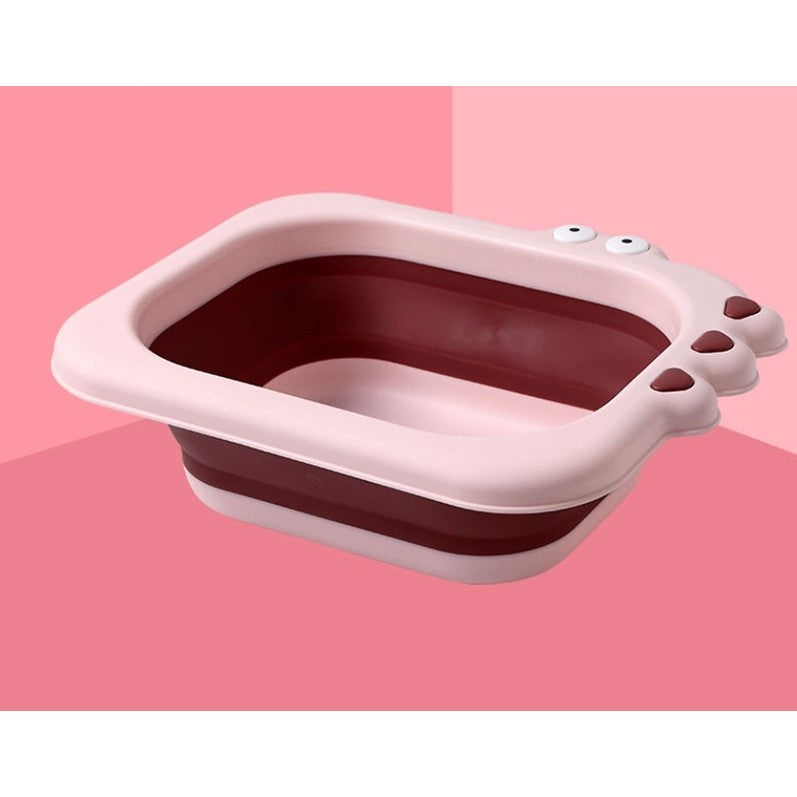 Lavoar Pliabil pentru Copii, Cadita Portabila de Calatorie, Design Crocodil, Material Ecologic PP si TPE, 30x24.5x9 cm, Roz