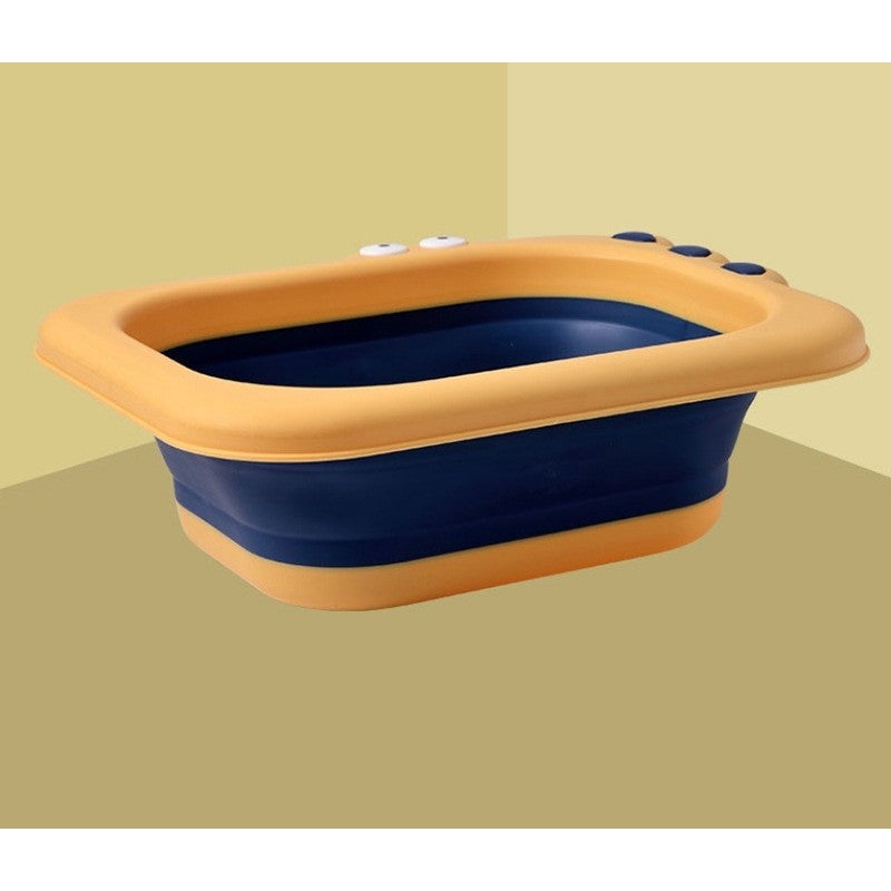 Lavoar Pliabil pentru Copii, Cadita Portabila Universala, Design Crocodil, Material Ecologic PP si TPE, 30x24.5x9 cm, Galben/Albastru