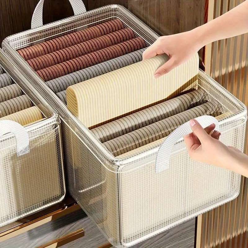 Cutie Depozitare Tip Cos, Organizator Haine si Jucarii, Cadru Metalic si Manere, Material Textil Pliabil, Transparent, 47x28x20 cm, 35 l, Alb