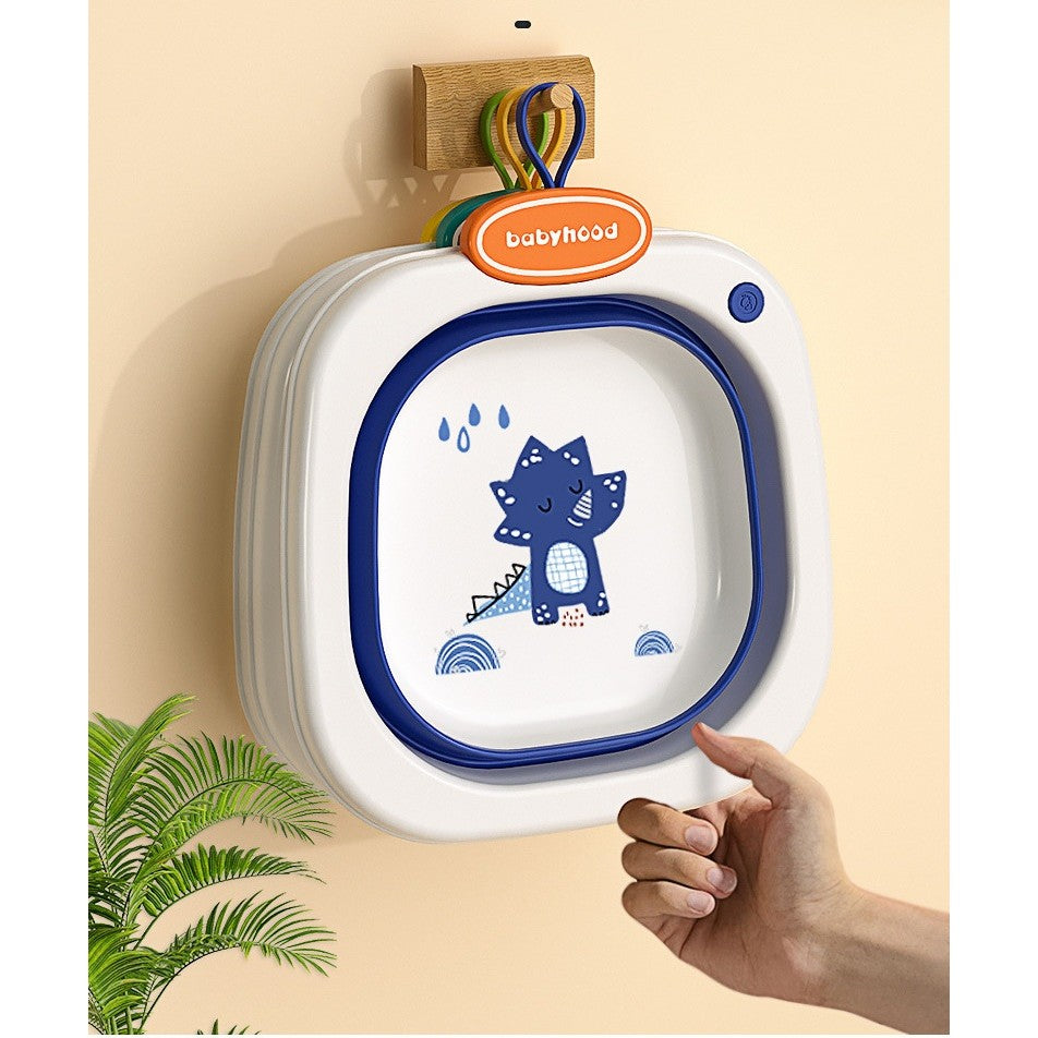 Lavoar Pliabil pentru Copii, Cadita Portabila cu Design Dinozaur, Material PP si TPE Ecologic, 1-8 Ani, 3.5 Litri, 32x29x10 cm, Albastru