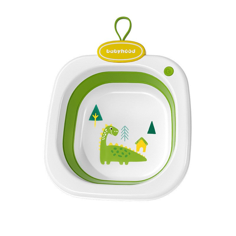 Lavoar Pliabil pentru Copii 1-8 Ani, Lighean Portabil cu Model Dinozaur, Material PP si TPE Ecologic, Capacitate 3.5 L, 32x29x10 cm, Verde