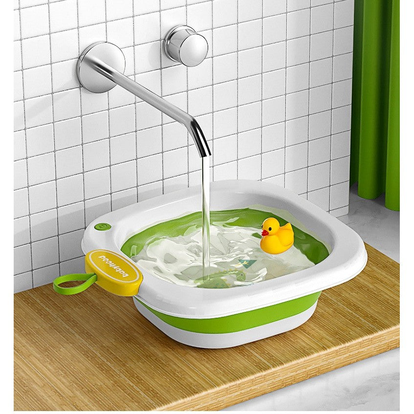 Lavoar Pliabil pentru Copii 1-8 Ani, Lighean Portabil cu Model Dinozaur, Material PP si TPE Ecologic, Capacitate 3.5 L, 32x29x10 cm, Verde