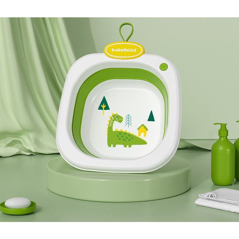 Lavoar Pliabil pentru Copii 1-8 Ani, Lighean Portabil cu Model Dinozaur, Material PP si TPE Ecologic, Capacitate 3.5 L, 32x29x10 cm, Verde