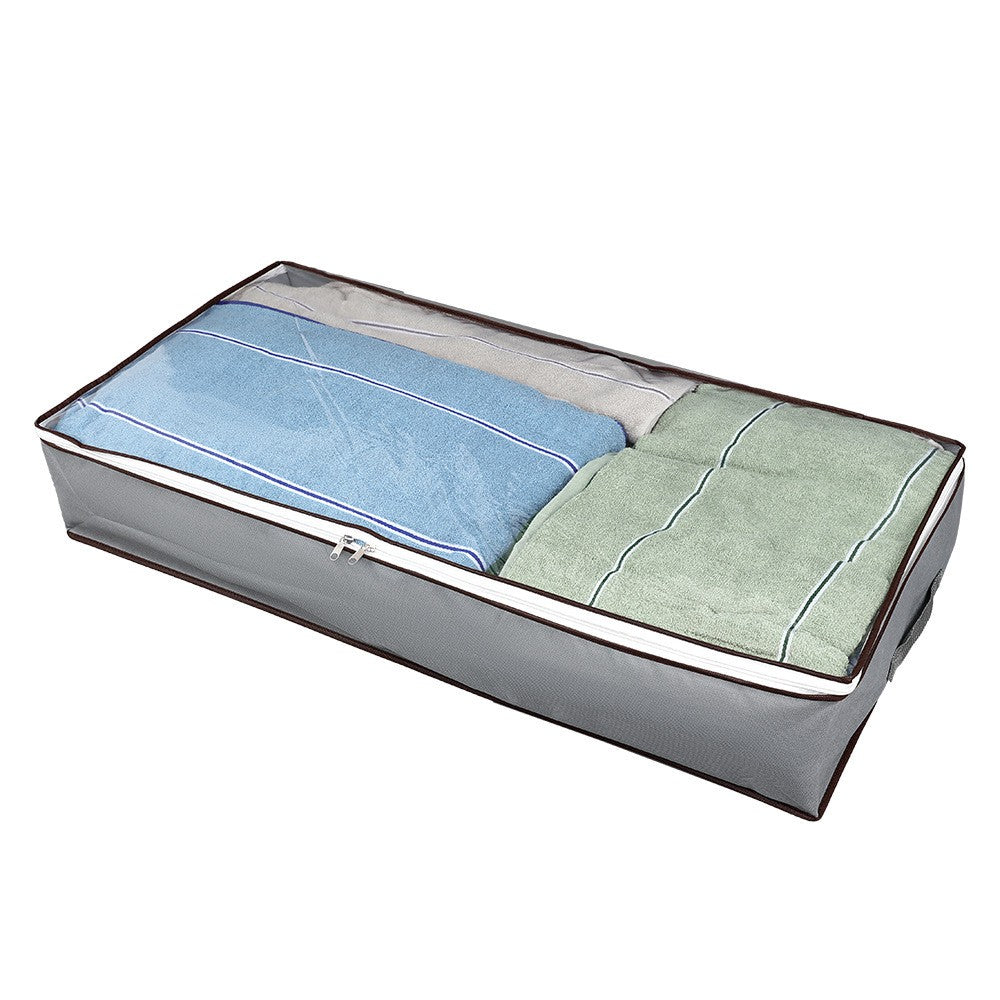 Husă de Depozitare pentru Haine și Lenjerie, Organizator Pliabil cu Fereastră Transparentă și Fermoar Bidirecțional, Material Nețesut Lavabil, 65 x 45 x 15 cm, Gri