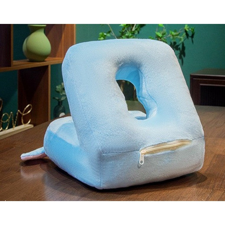 Set 2in1 Patură Microfibră și Pernă Ergonomică Spumă, Design Elefant pentru Birou și Călătorii, Patură 1x1.7 m, Pernă 30x35x30 cm, Albastru