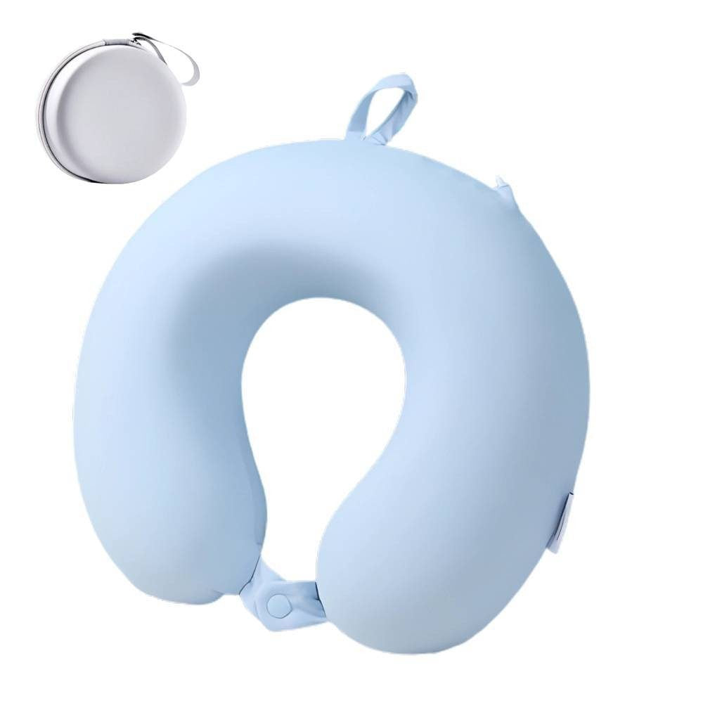 Pernă de Călătorie în Formă de U, Suport Cervical din Spumă cu Memorie, Design Ergonomic, Husă din Catifea cu Fermoar, Sistem Prindere Capse, Cutie de Depozitare Inclusă, 30x30 cm, Bleu