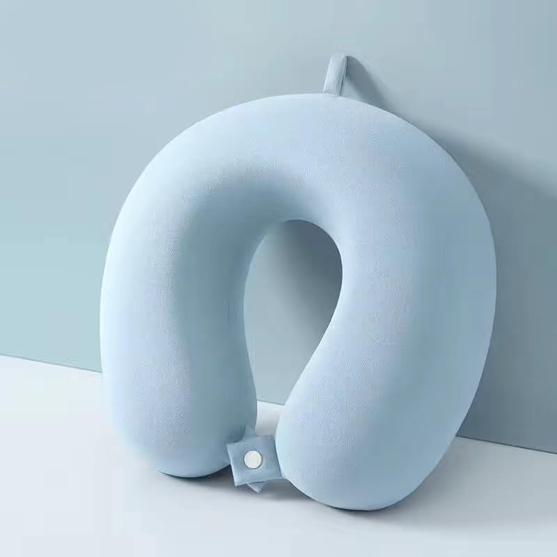 Pernă de Călătorie în Formă de U, Suport Cervical din Spumă cu Memorie, Design Ergonomic, Husă din Catifea cu Fermoar, Sistem Prindere Capse, Cutie de Depozitare Inclusă, 30x30 cm, Bleu