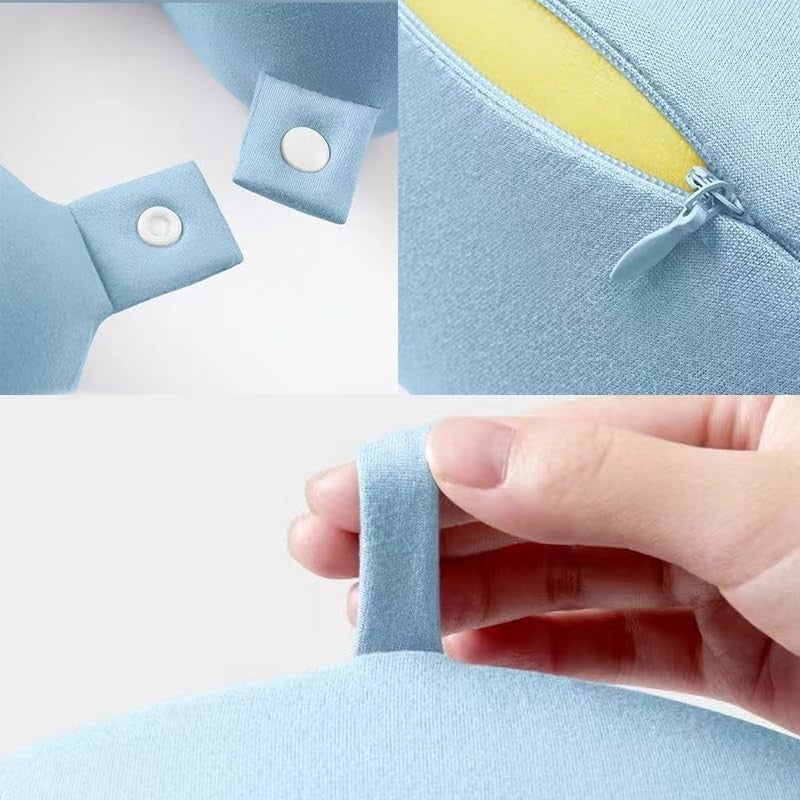 Pernă de Călătorie în Formă de U, Suport Cervical din Spumă cu Memorie, Design Ergonomic, Husă din Catifea cu Fermoar, Sistem Prindere Capse, Cutie de Depozitare Inclusă, 30x30 cm, Bleu