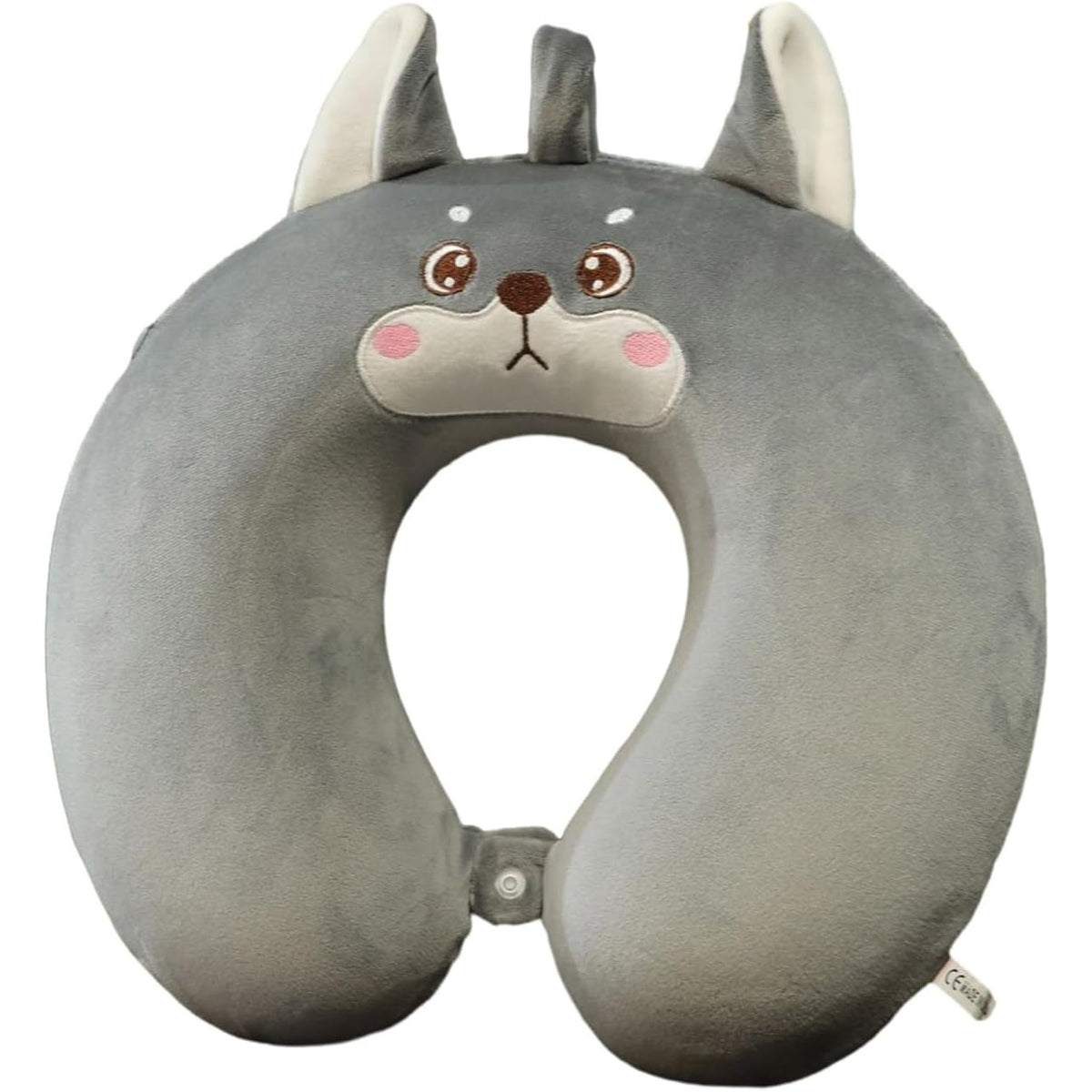 Perna de Calatorie in Forma de U pentru Gat si Cap, Spuma cu Memorie Premium, Design Ergonomic, Husa Detasabila din Catifea, Sistem de Prindere cu Capse, 30x30 cm, Model Husky, Gri