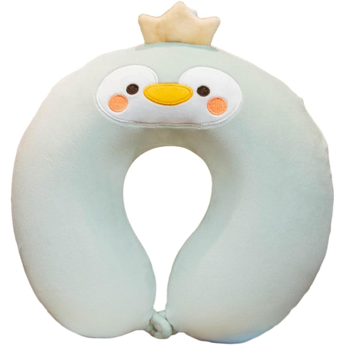 Pernă de Călătorie Ergonomică pentru Gât și Cap, Spumă cu Memorie, Husă Detașabilă din Catifea cu Capse, Model Pinguin, 30x30 cm, Verde