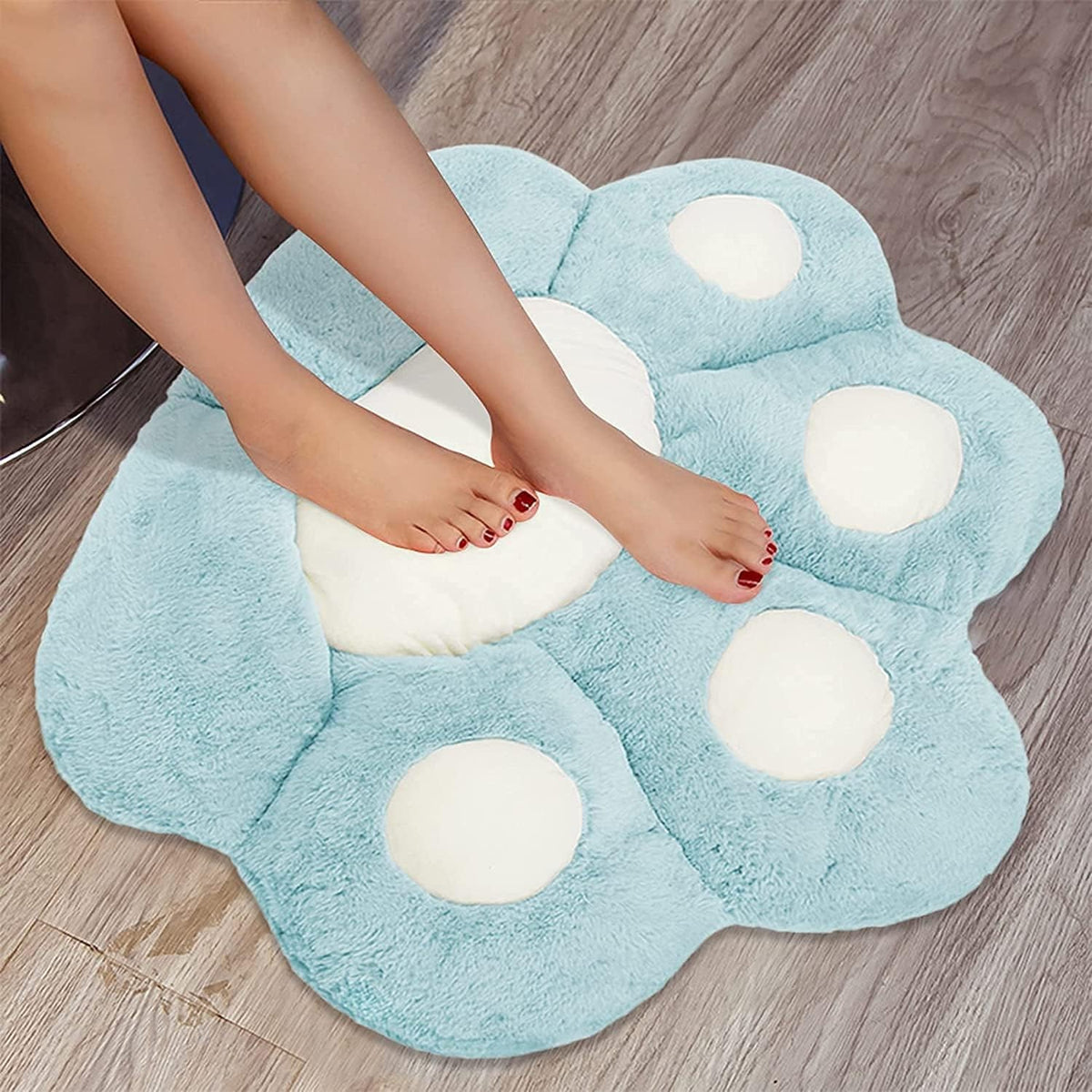 Perna Decorativa Laba de Pisica, Sezut Moale pentru Scaun si Podea, Design Ergonomic cu Doua Fete, Plus si Bumbac PP, 80 x 70 cm, Albastru Deschis