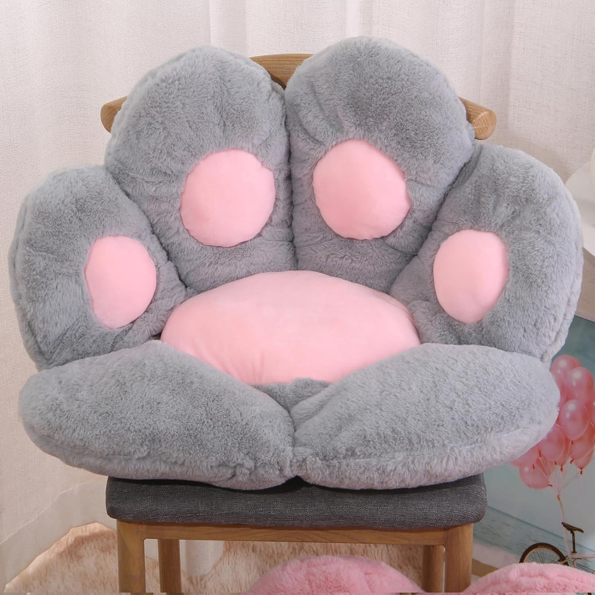Perna Decorativa Model Laba de Pisica, Perna Sezut Ergonomica pentru Scaun sau Podea, Material Plus Moale si Umplutura Bumbac PP, 80 x 70 x 10 cm, Gri