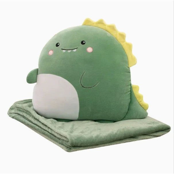 Pătură 2in1 cu Pernă Jucărie Dinozaur, Spațiu de Depozitare cu Fermoar, Microfibră Flanel și Pluș Moale, 1 x 1.7 m, Verde
