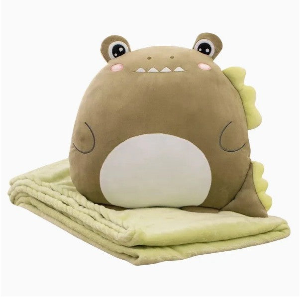 Pătură 2in1 cu Jucărie de Pluș Crocodil, Pernă Decorativă pentru Copii cu Compartiment Depozitare, Microfibră Flanel, 1x1.7 m, Verde