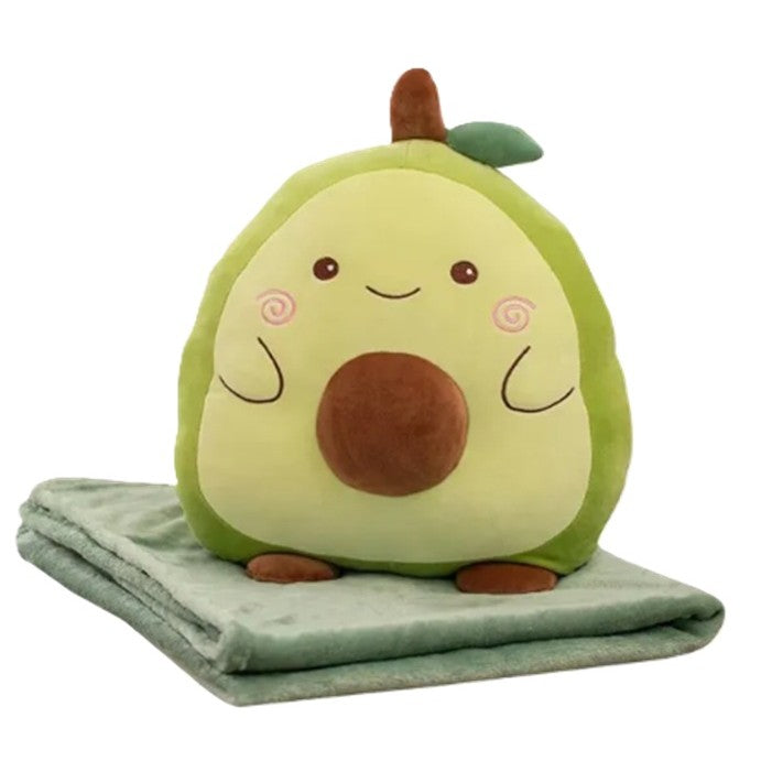 Pătură 2în1 cu Pernă Jucărie Model Avocado, Set Multifuncțional cu Depozitare, Microfibră Flanel și Pluș Moale, 1x1.7 m, Verde