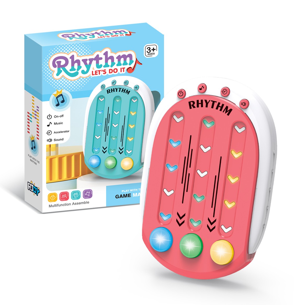 Jucarie Interactiva Tip Jocuri Ritmice, Consola Educativa cu Lumini si Muzica, 8 Niveluri de Dificultate, Plastic ABS, +3 Ani, 9.5 x 2.5 x 13.6 cm, Rosu