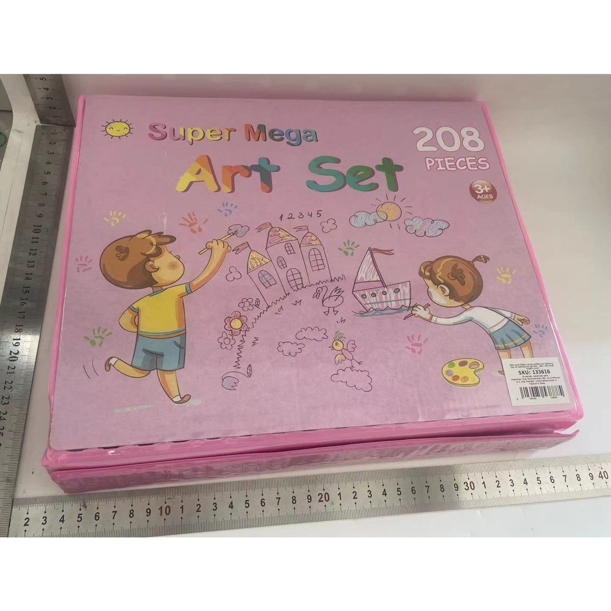 Set Complet Pictura si Desen pentru Copii, Servieta Organizator cu Maner, Carioci, Acuarele si Pasteluri, 208 Piese, Roz
