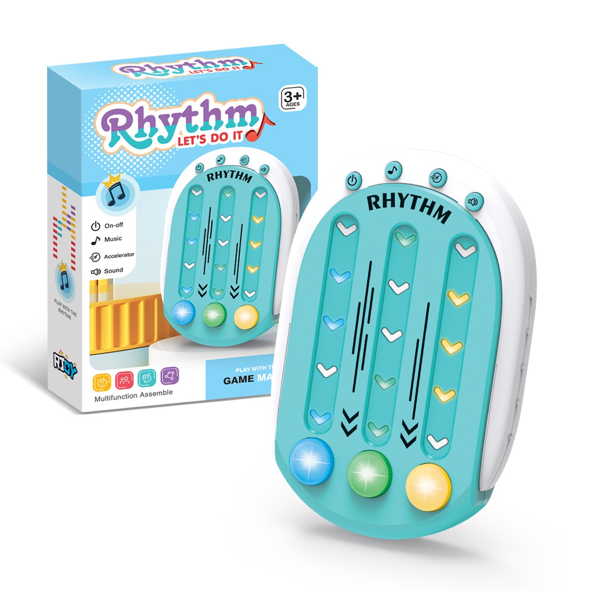 Jucarie Interactiva Tip Joc de Ritm si Memorie, Consola Educativa cu Lumini si Muzica, 8 Niveluri de Dificultate, Plastic ABS, 3 Viteze, Albastru