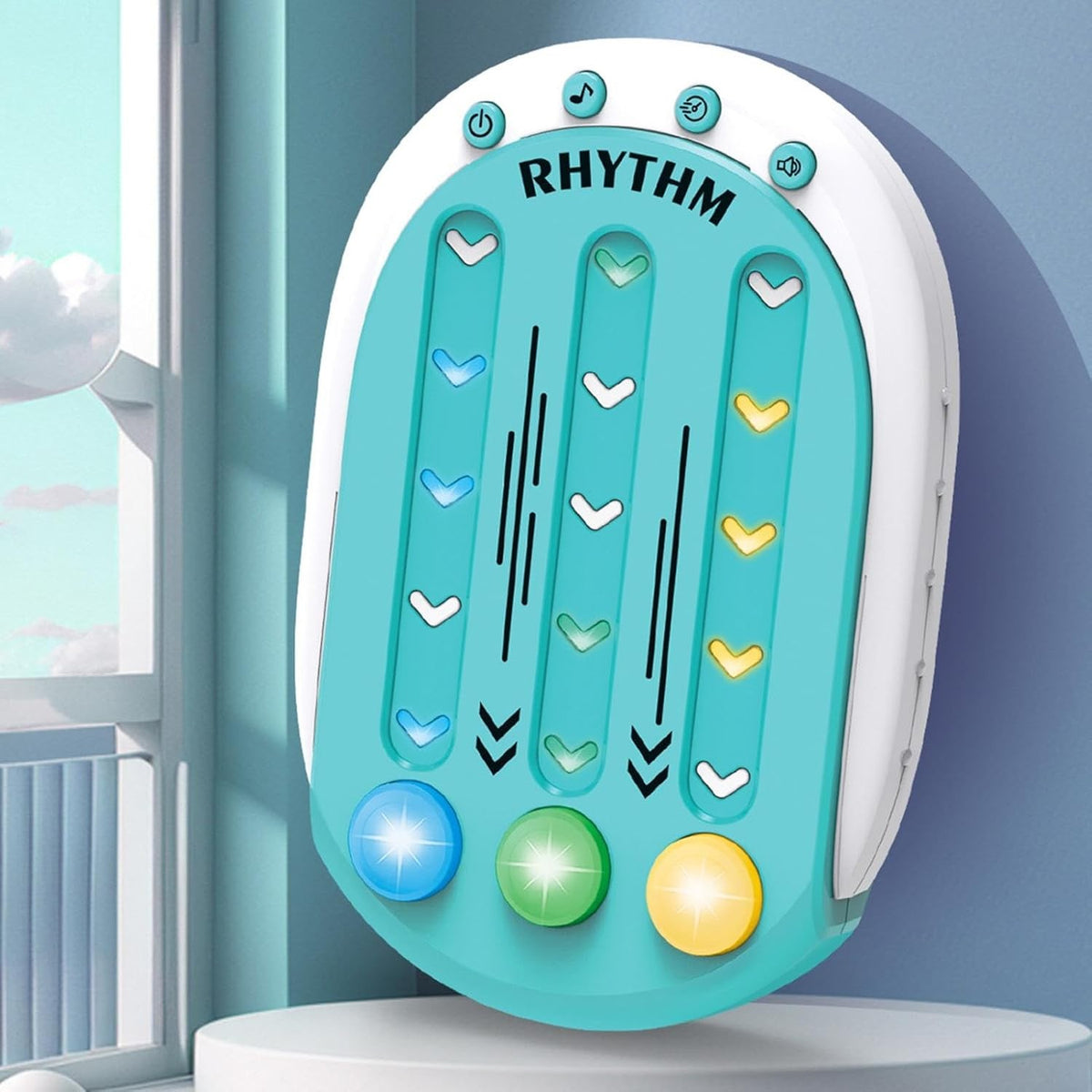 Jucarie Interactiva Tip Joc de Ritm si Memorie, Consola Educativa cu Lumini si Muzica, 8 Niveluri de Dificultate, Plastic ABS, 3 Viteze, Albastru