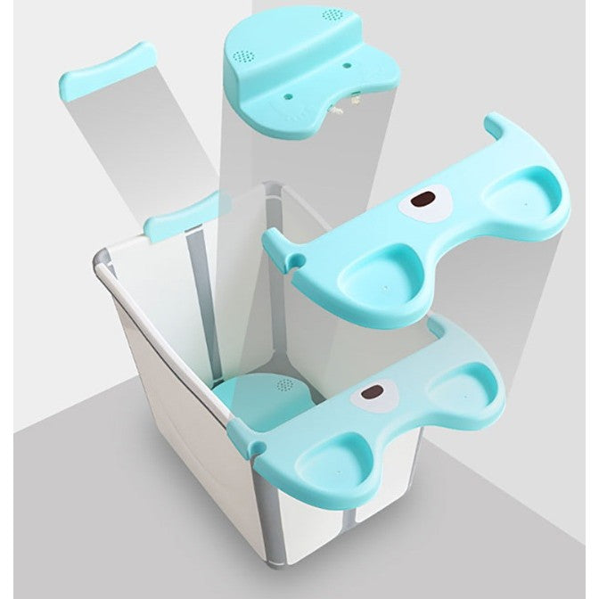 Cada Pliabila pentru Baie Bebelusi, Model Ursulet cu Scaun Detasabil si Baza Antiderapanta, Material PP si TPE, 82 x 50 x 54 cm, Albastru