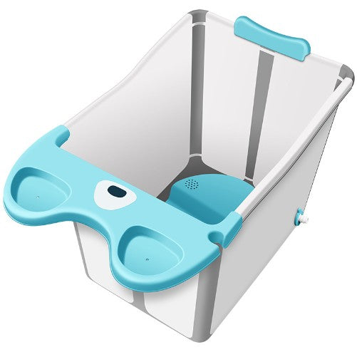 Cada Pliabila pentru Baie Bebelusi, Model Ursulet cu Scaun Detasabil si Baza Antiderapanta, Material PP si TPE, 82 x 50 x 54 cm, Albastru