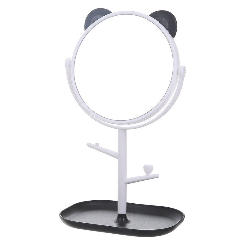 Oglinda Cosmetica cu Picior HD, Rotire 360 Grade, Suport Bijuterii si Accesorii, Plastic PP, Diametru 15 cm, Alb/Negru