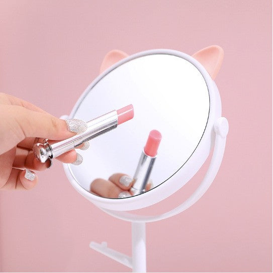 Oglinda Cosmetica cu Picior HD, Rotire 360 Grade si Suport Bijuterii, Model cu Urechi, Plastic, 31 x 14.5 x 15 cm, Alb