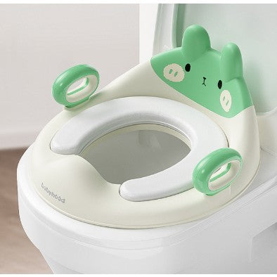 Reductor WC pentru Copii cu Manere Laterale, Spatar Ergonomic si Protectie Anti-Stropire, Model Ursulet, Plastic PP si ABS, Verde