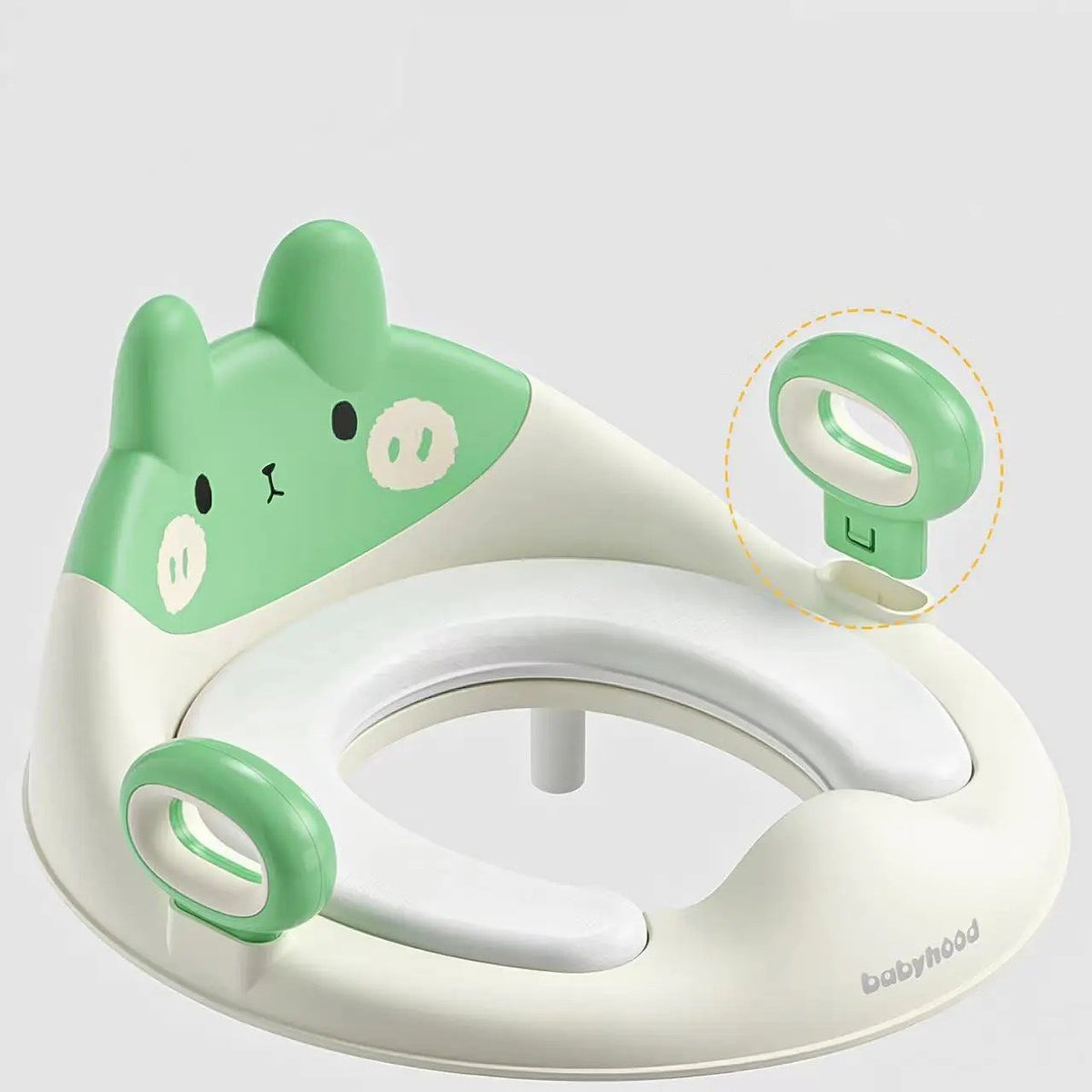 Reductor WC pentru Copii cu Manere Laterale, Spatar Ergonomic si Protectie Anti-Stropire, Model Ursulet, Plastic PP si ABS, Verde