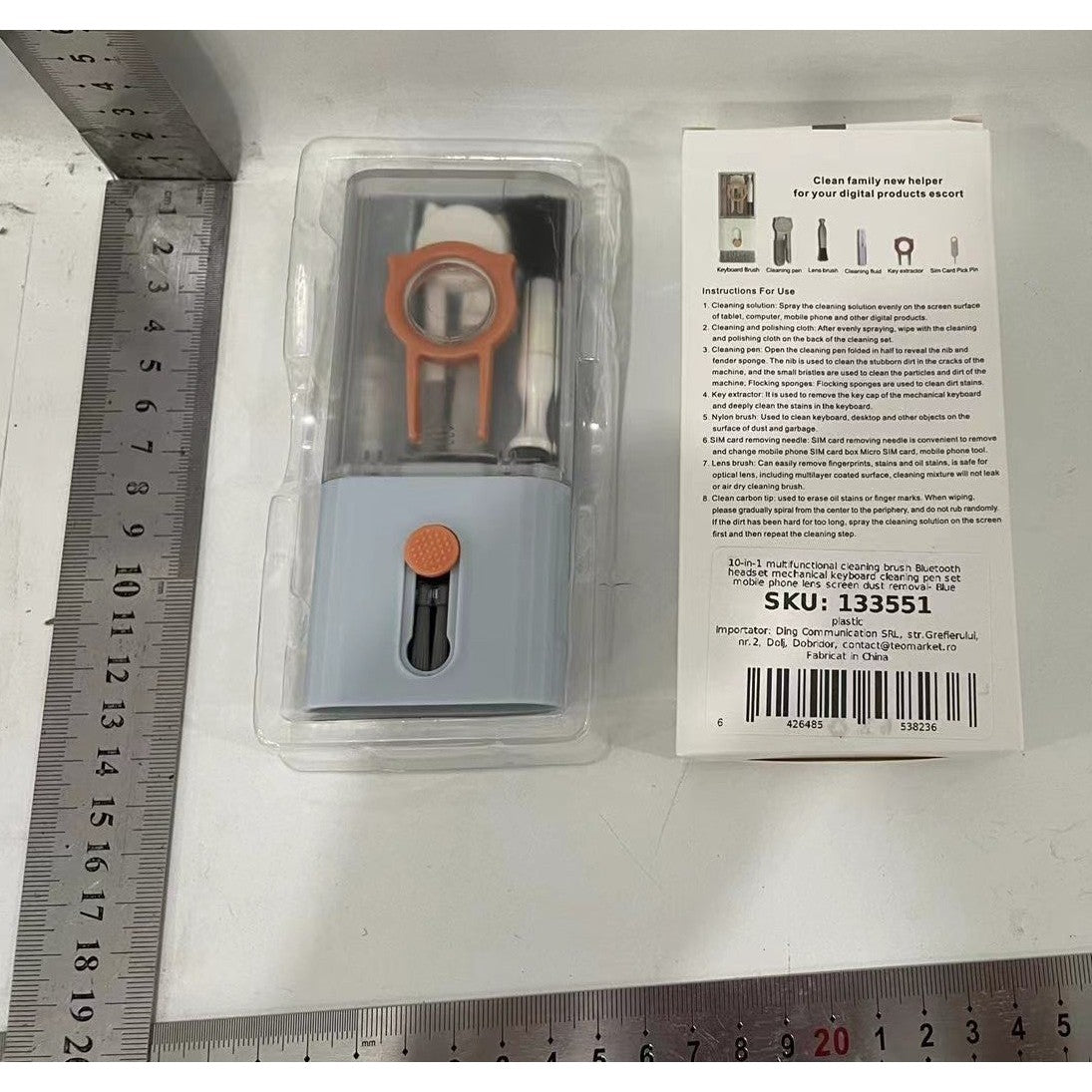 Kit Multifuncțional de Curățare Produse Electronice 10 în 1, Set Întreținere Laptop, Tastatură, Telefon și Căști, ABS și Silicon, Albastru