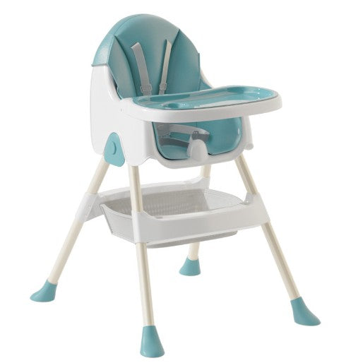 Little Mom Scaun de Masa Pliabil 3in1, Reglabil in 3 Pozitii, Multifunctional cu Masuta si Husa Detasabila, Centura de Siguranta si Cos Depozitare, Plastic si Metal, Albastru
