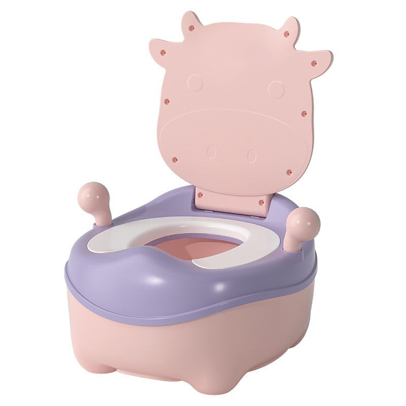 Oliță Pentru Copii Portabilă Model Văcuță, Cu Capac Și Compartiment Detașabil, PP PU PVC Non-Toxic, 32.5 x 35.5 x 45 cm, Roz, 1+ Ani