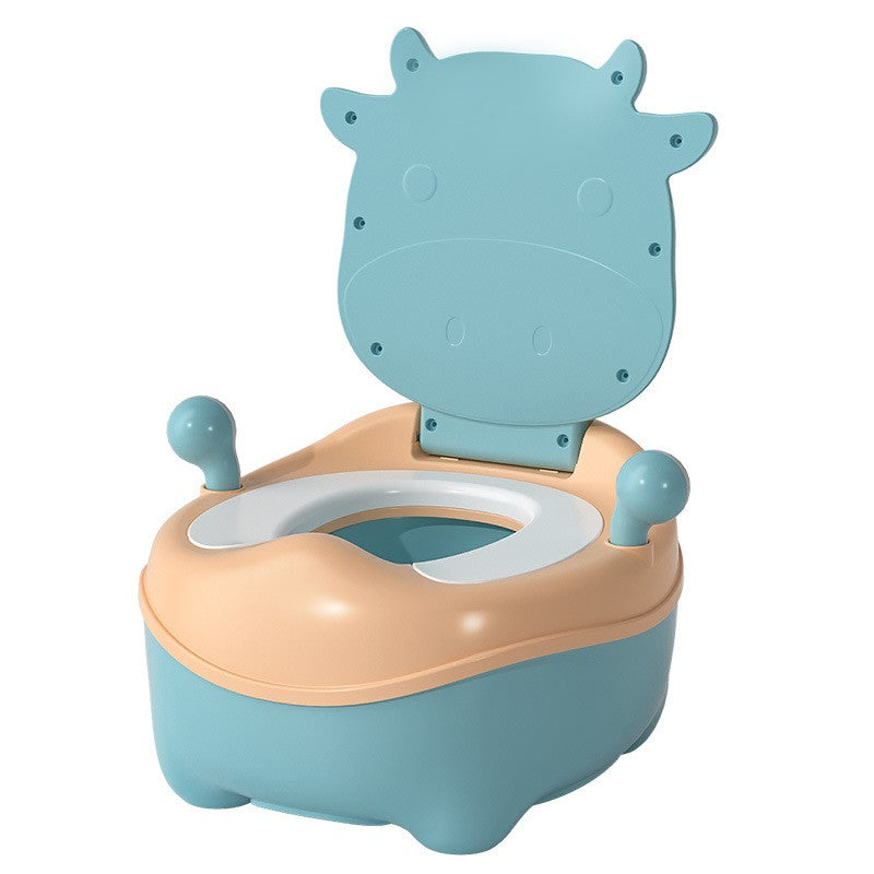 Oliță Pentru Copii Portabilă Model Văcuță, Cu Capac Și Compartiment Detașabil, PP PU PVC Non-Toxic, 32.5 x 35.5 x 45 cm, Albastru, 1+ Ani