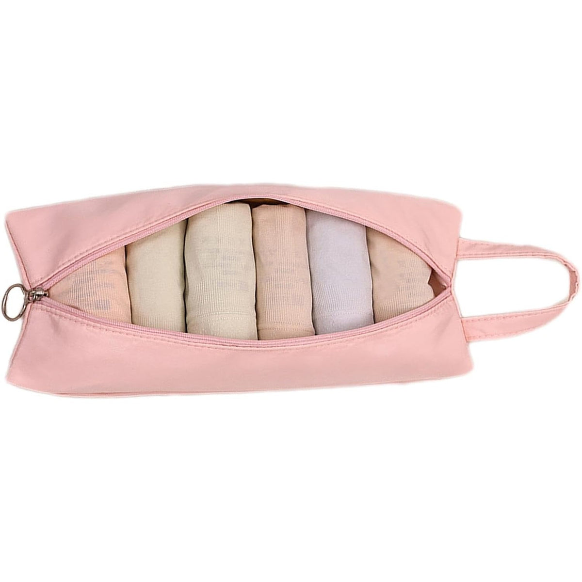 Geanta de Depozitare pentru Lenjerie si Cosmetice, Organizator Voiaj Impermeabil cu Maner, Material Lavabil, 10.5 x 28 cm, Roz
