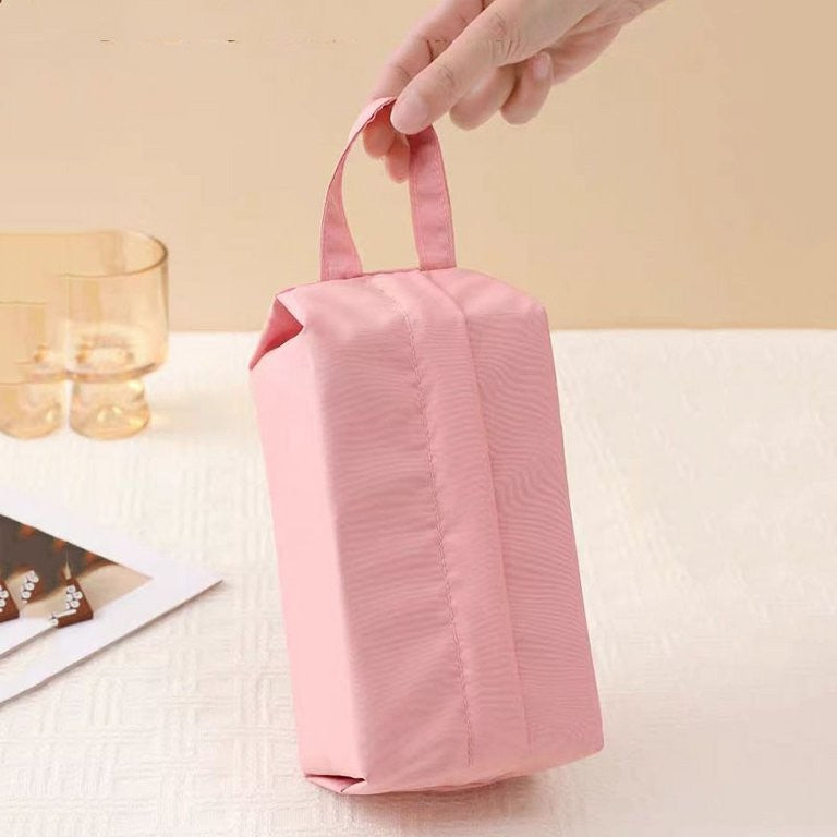 Geanta de Depozitare pentru Lenjerie si Cosmetice, Organizator Voiaj Impermeabil cu Maner, Material Lavabil, 10.5 x 28 cm, Roz