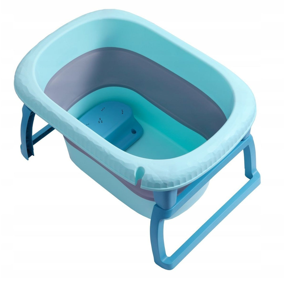 Cadă Pliabilă pentru Baie Copii și Bebeluși, Design Ergonomic cu Suport de Șezut Detașabil și Scurgere Etanșă, Material PP și TPE, 0-6 Ani, 48.5x25x72 cm, Albastru