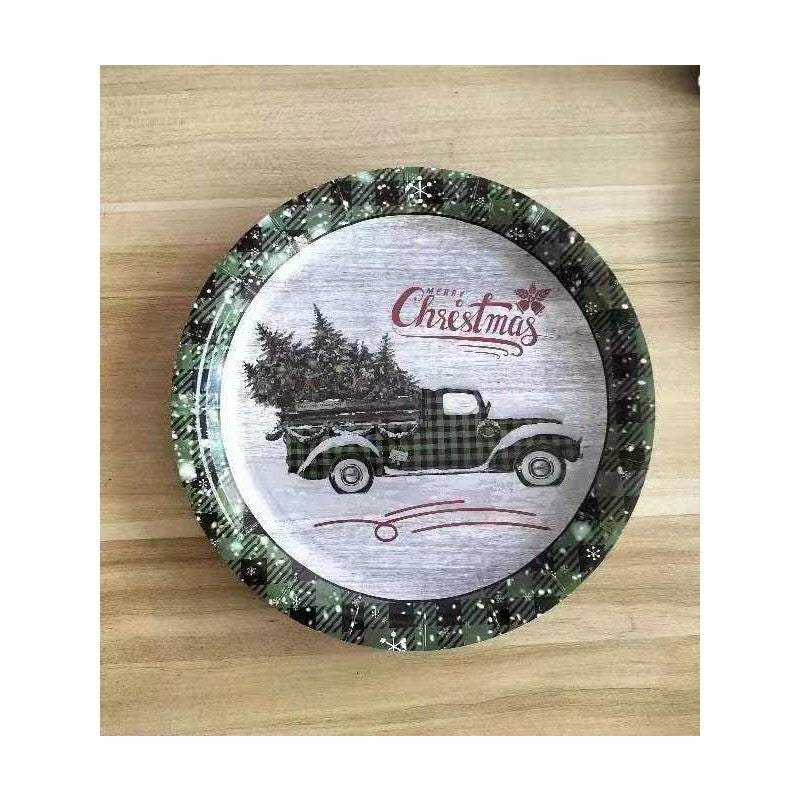 Farfurii Unică Folosință Crăciun, Model Mașină Festivă, Carton Rezistent, 23 cm, Multicolor, Set 10 Bucăți