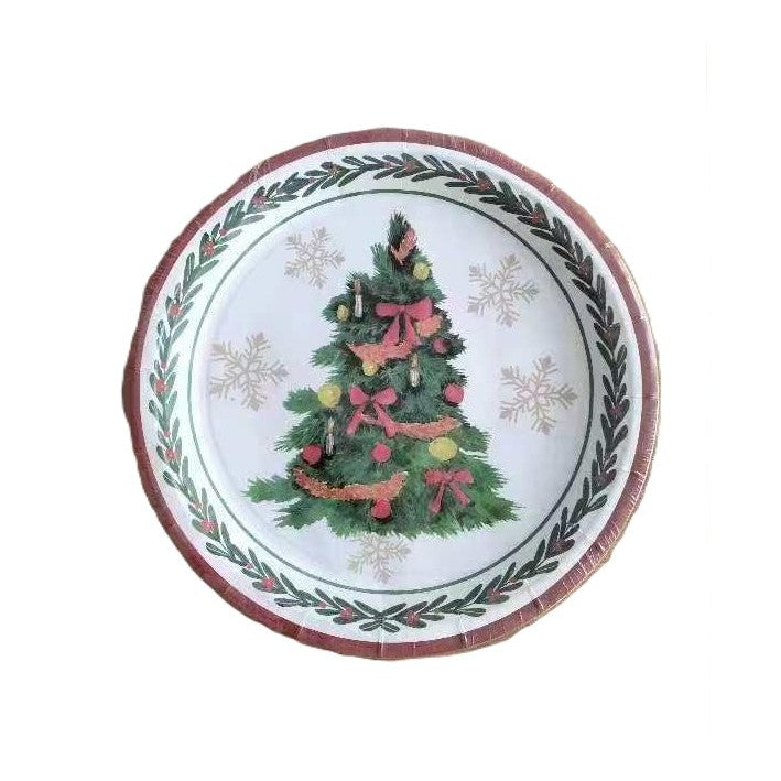 Farfurii Unica Folosinta pentru Craciun, Set 10 Bucati, Model Brad Festiv, Carton Rezistent, 23 cm, Multicolor