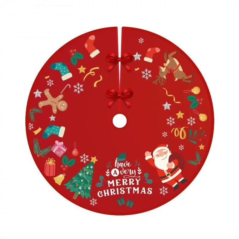 Covoras pentru Brad de Craciun, Model Mos Craciun cu Fundite de Prindere, Tesatura Pufoasa, Rosu, Diametru 90 cm