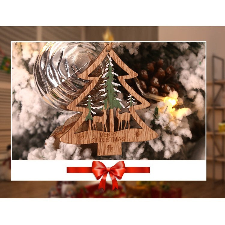 Set Decoratiuni de Craciun pentru Brad, Ornamente Rustice cu Snur de Agatare, Forme Brad, Glob si Steluta, Lemn, Set 6 Piese, Verde