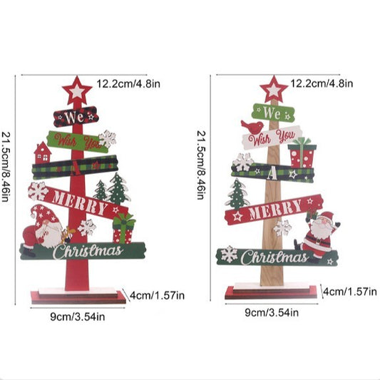 Decoratiune Craciun Masa, Bradut din Lemn cu Inscriptie We Wish You A Merry Christmas, Ornament Festiv, Multicolor, 21.5x12.2x4 cm