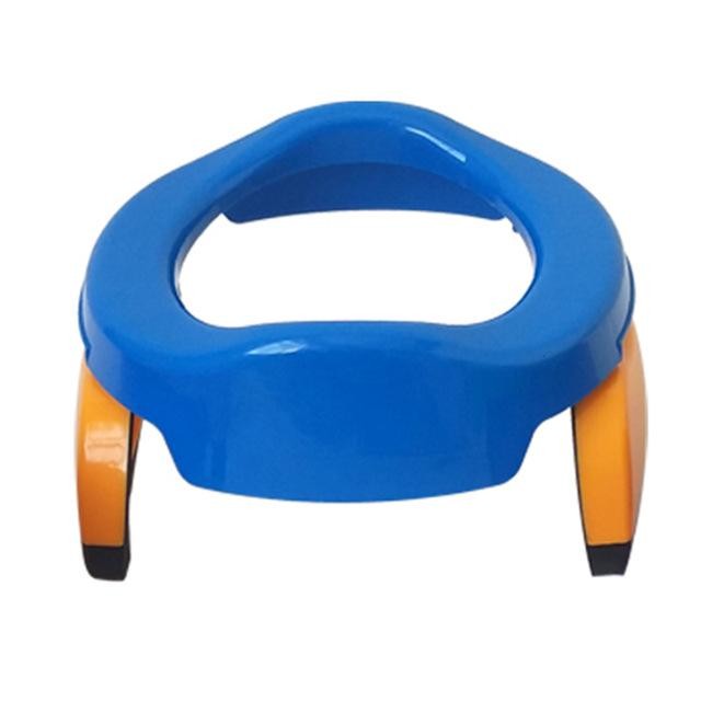 Olita Portabila 2 in 1 si Reductor WC Pliabil, Olita de Calatorie cu Baza Antiderapanta, Plastic, Diametru 21 cm, Albastru