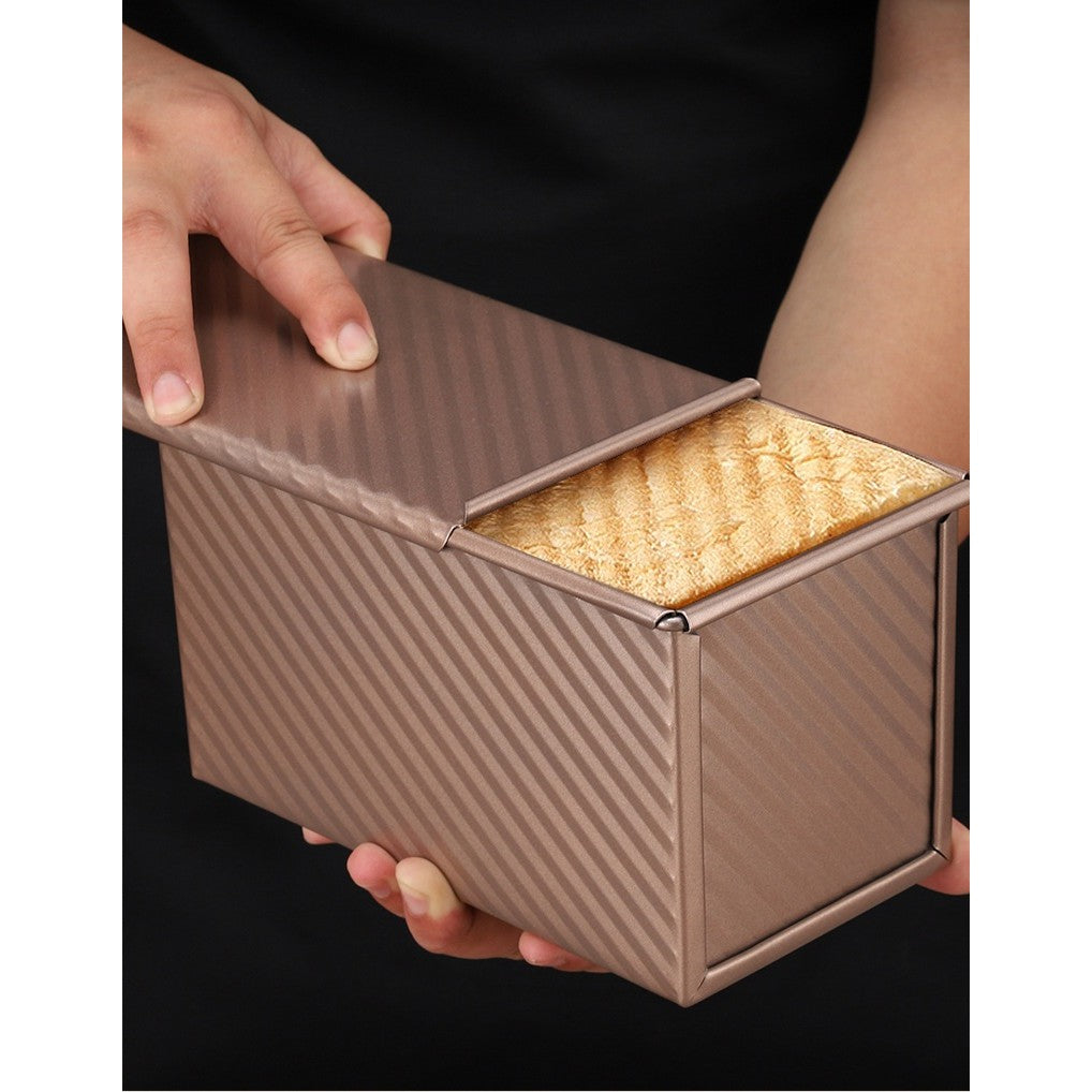 Tavă pentru Pâine și Toast, Formă Coacere cu Capac Glisant, Oțel Carbon Antiaderent, 21 x 11 x 11.5 cm, 450 g, Roz Auriu