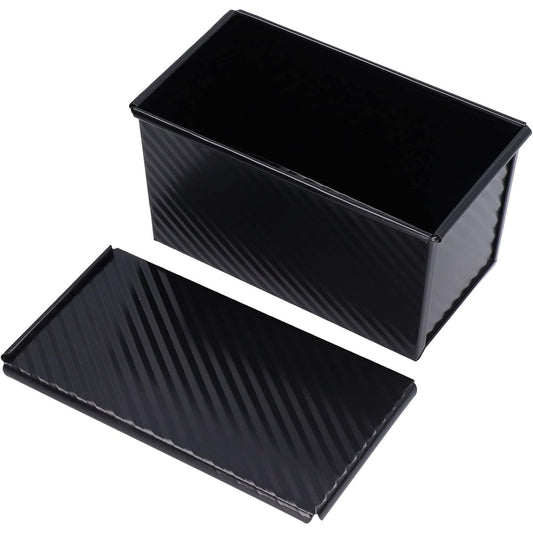 Tavă pentru Pâine și Toast cu Capac Glisant, Formă Coacere Antiaderentă, Oțel Carbon, 450 g, 21 x 11 x 11.5 cm, Negru