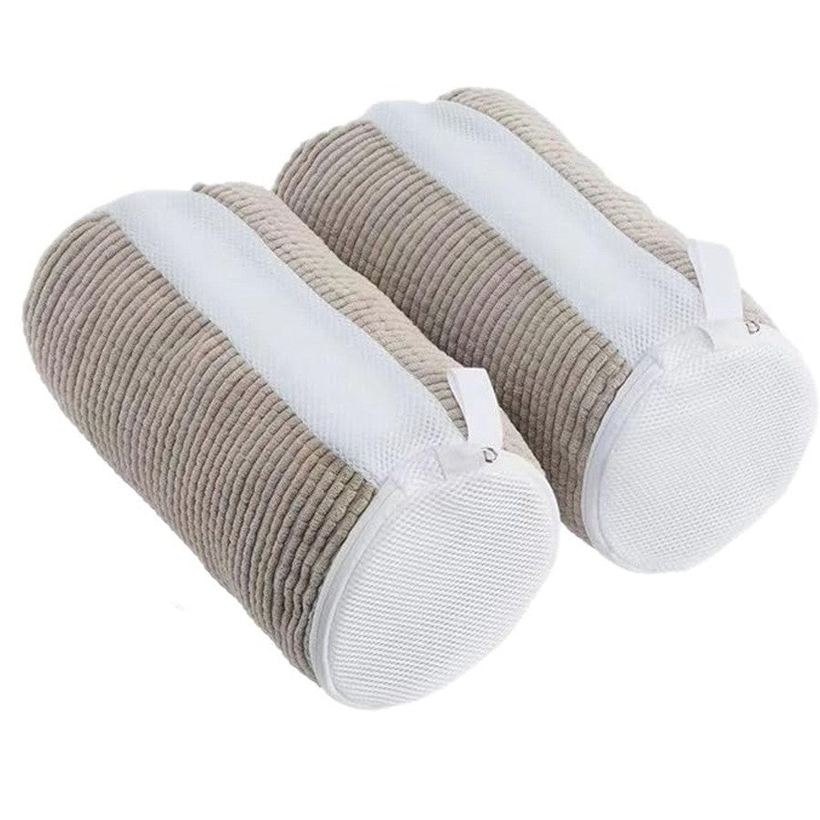 Plasa pentru Spalare Incaltaminte la Masina de Spalat, Sac pentru Igienizare cu Fibre Pufoase, Protectie si Curatare 360 Grade, Inchidere cu Fermoar, 39x19 cm, Gri Deschis