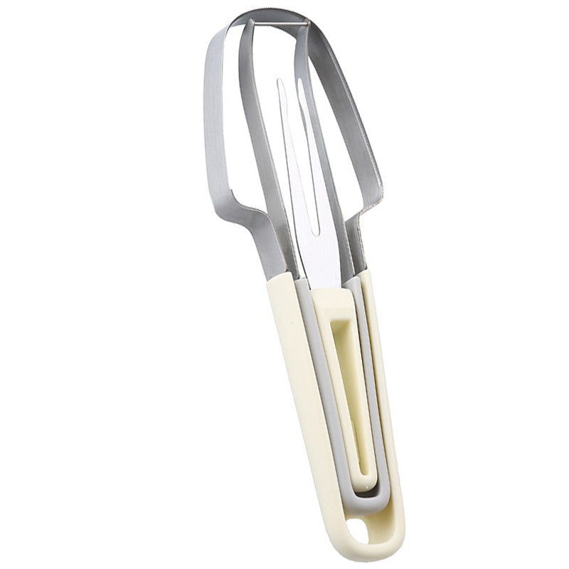 Set 3 Piese Taietor si Decojitor Multifunctional pentru Pepene, Fructe si Legume, Otel Inoxidabil si Plastic PP, 22.5 x 7 cm, Galben