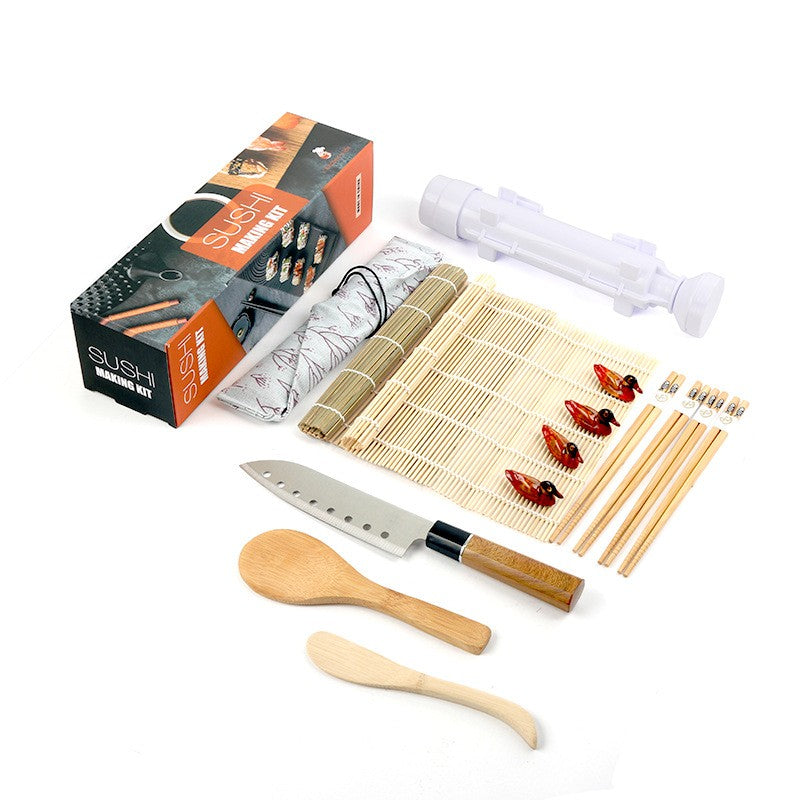 Set Preparare Sushi, Kit Complet cu 15 Accesorii, Forme pentru Modelare, Cuțit Inclus, Bețișoare, Material Plastic Durabil, Multicolor