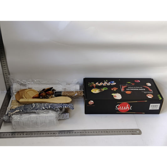 Set Ustensile Preparare Sushi, Kit Complet 24 Accesorii cu Cutit, Forme Modelare si Betisoare, Plastic Alimentar, Multicolor