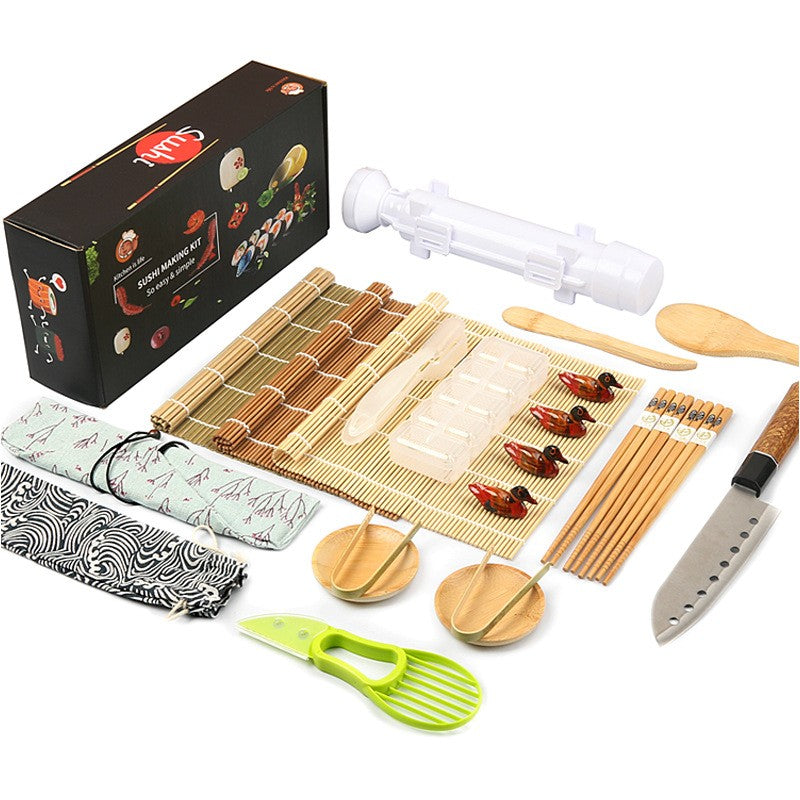 Set Ustensile Preparare Sushi, Kit Complet 24 Accesorii cu Cutit, Forme Modelare si Betisoare, Plastic Alimentar, Multicolor