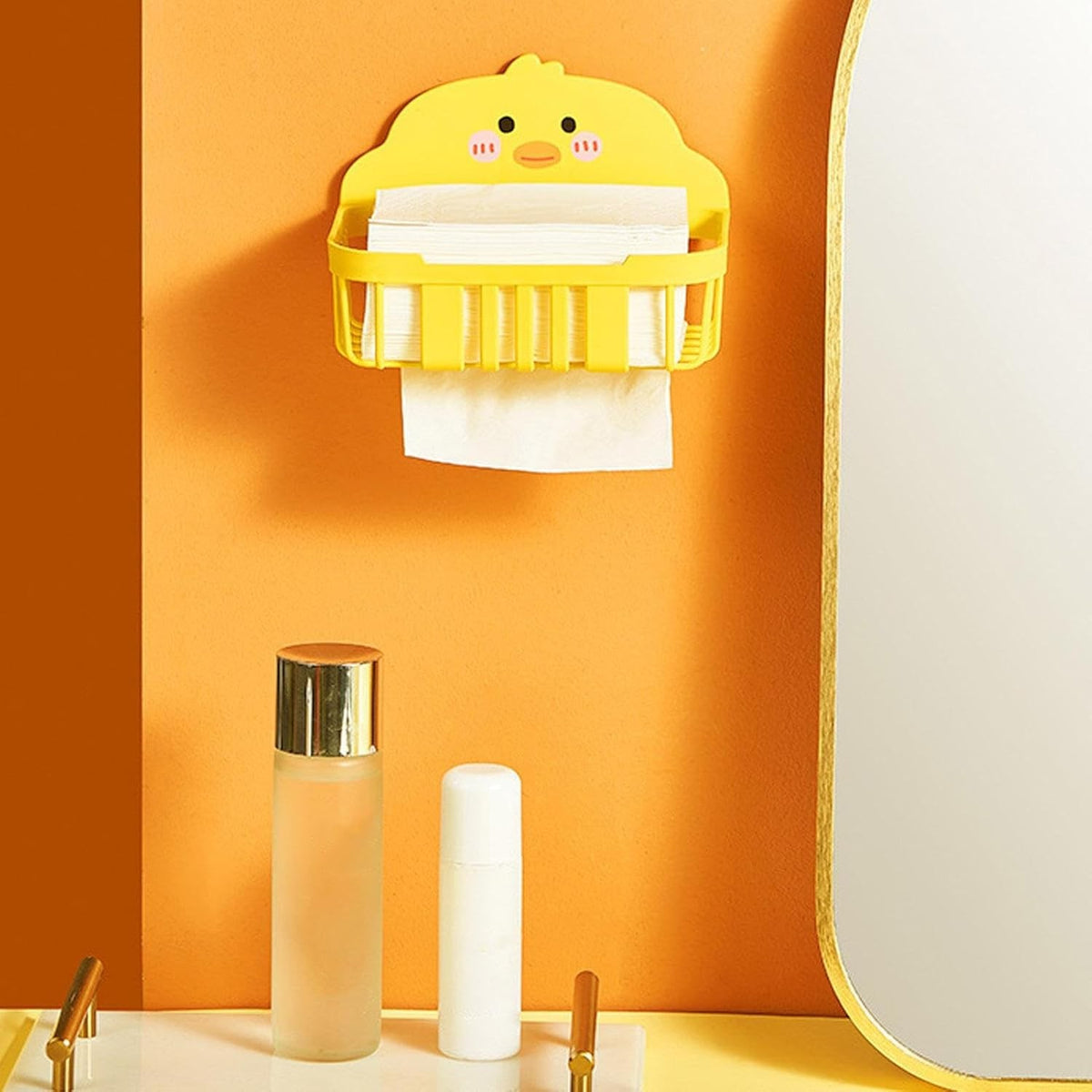 Cutie Depozitare Perete Model Ratusca, Organizator Accesorii fara Gaurire, Plastic Rezistent, 13x19x12 cm, Galben